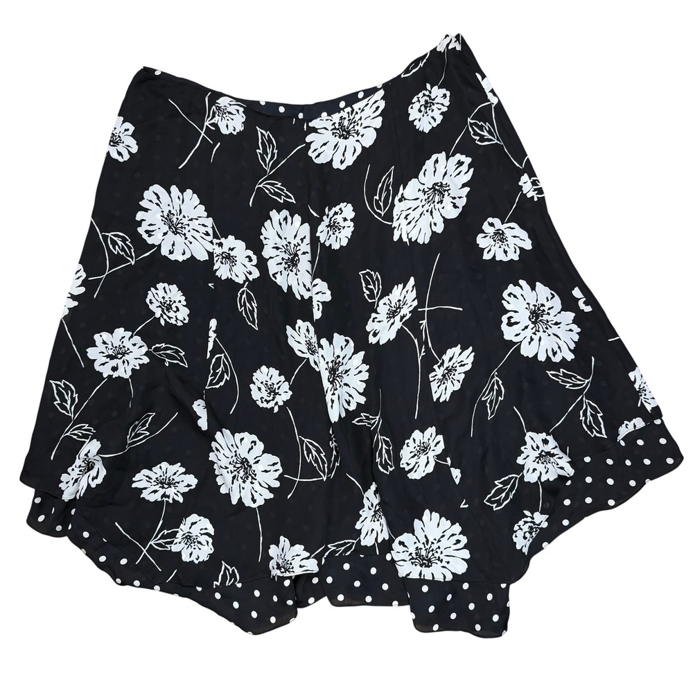Jones New York Signature 100% Silk Floral Polka Dot Handkerchief Hem Skirt 18W